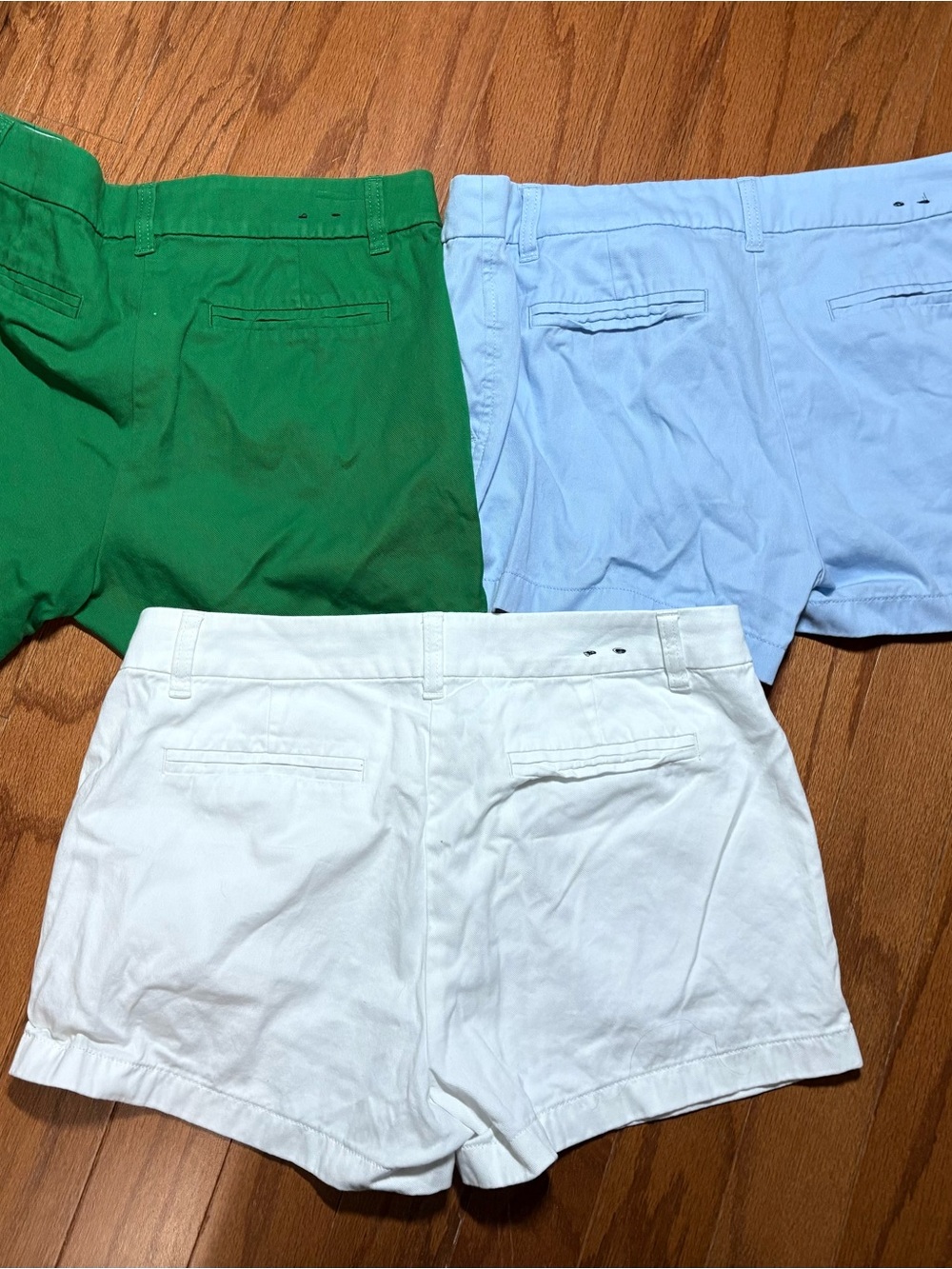 J. Crew Women's White, Green & Light Blue Cotton Chino Shorts Trio - Picture 2 of 3